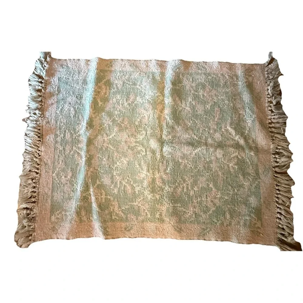 Vintage Throw Rug Floral Green 33